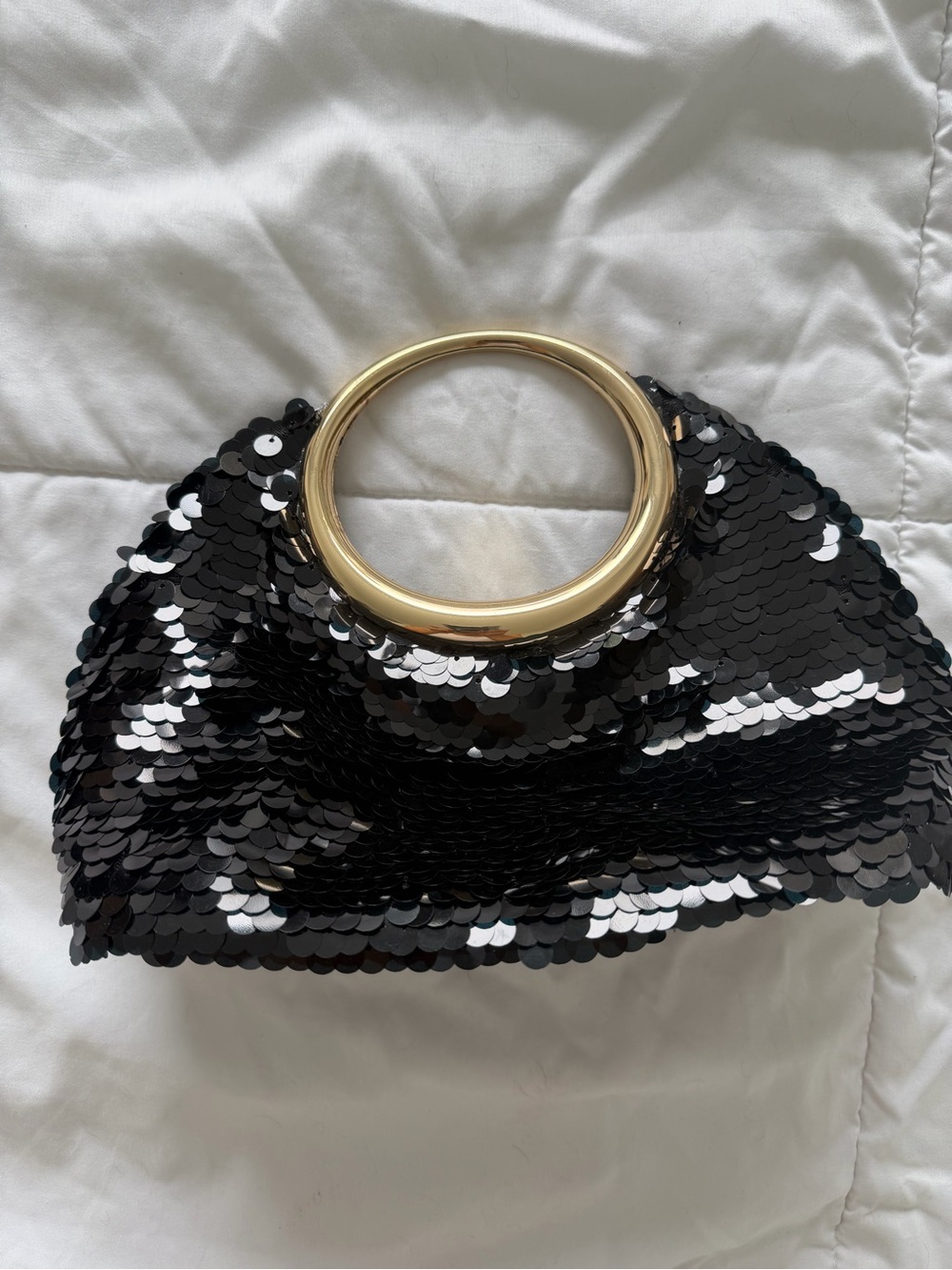 Dolce Vita Black Sequin Clutch with Gold Ring Handle